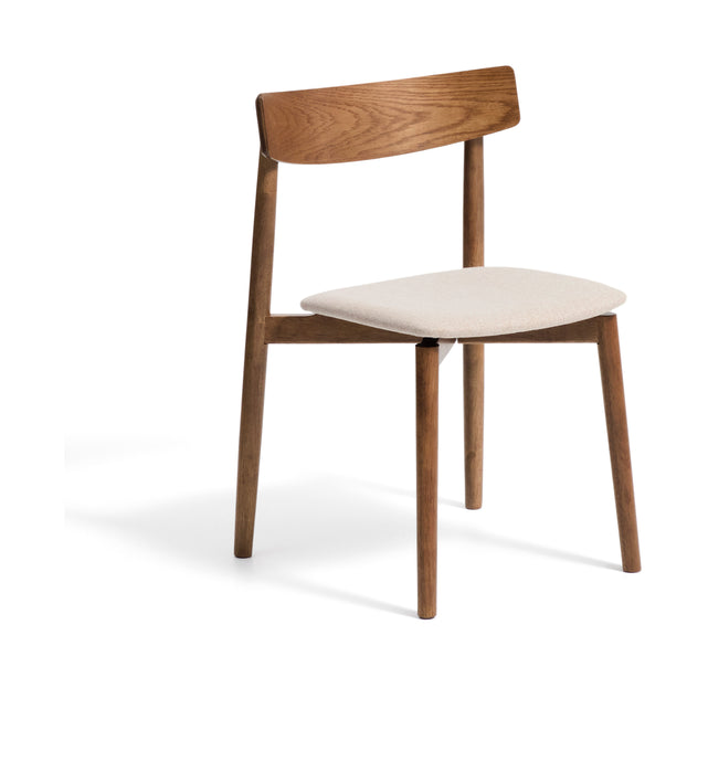 Kave Home Eetkamerstoel Evera Chenille en eiken - Beige/Bruin