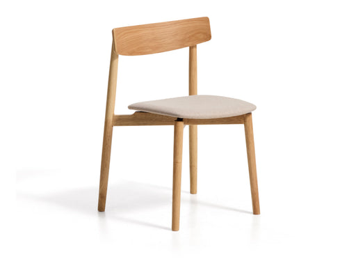 Kave Home Eetkamerstoel Evera Chenille en eiken - Beige/Naturel