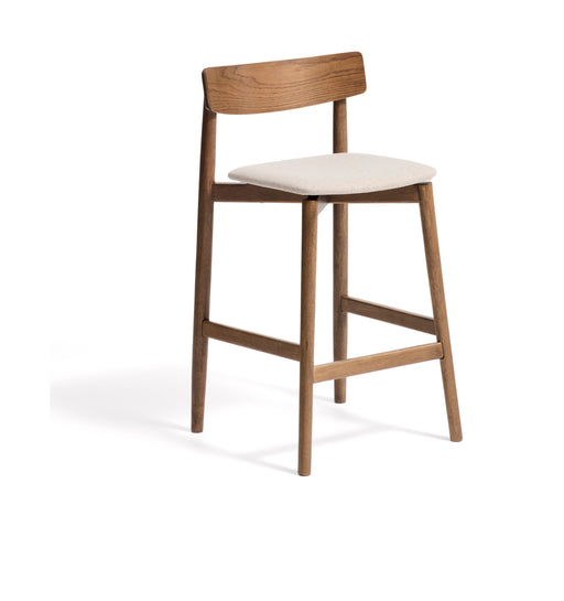 Kave Home Barkruk Evera Chenille en eiken - Beige/Bruin (zithoogte 67cm)