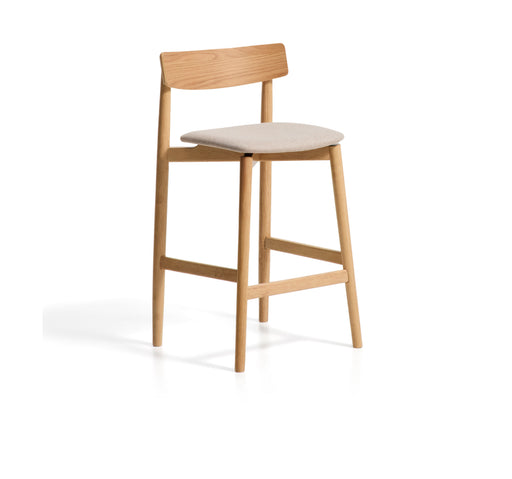 Kave Home Barkruk Evera Chenille en eiken - Beige/Naturel (zithoogte 67cm)