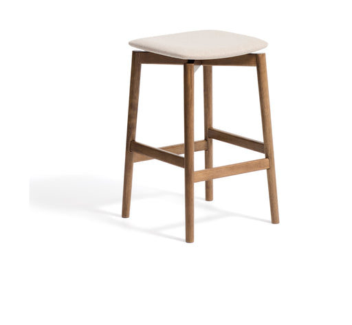 Kave Home Barkruk Evera Chenille en eiken - Beige/Bruin (zithoogte 67cm)