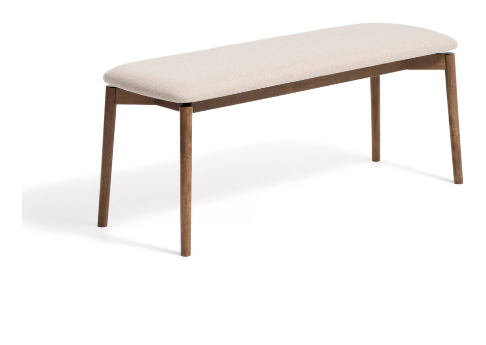 Kave Home Bankje Evera Chenille en eiken, 122cm - Beige/Bruin