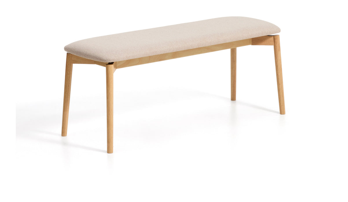 Kave Home Bankje Evera Chenille en eiken, 122cm - Beige/Naturel