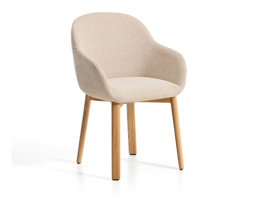 Kave Home Eetkamerstoel Meila Met armleuning, Chenille - Beige/Naturel