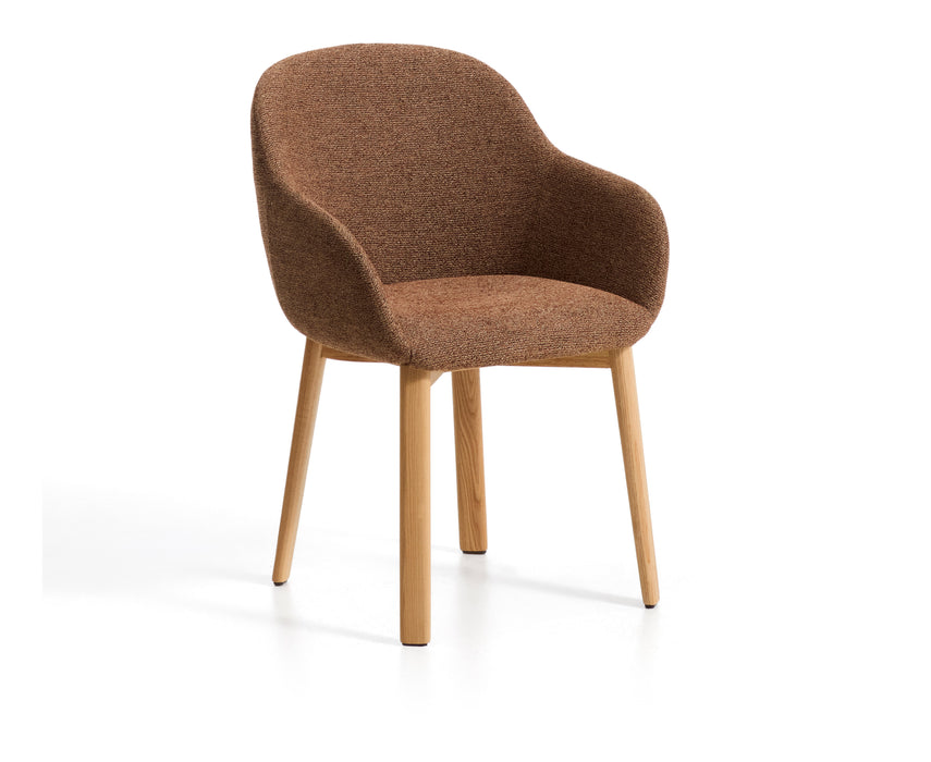 Kave Home Eetkamerstoel Meila Met armleuning, Chenille - Terracotta/Naturel