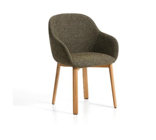 Kave Home Eetkamerstoel Meila Met armleuning, Chenille - Groen/Naturel - ThatLyfeStyle