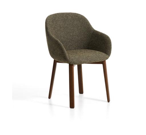 Kave Home Eetkamerstoel Meila Met armleuning, Chenille - Groen/Bruin - ThatLyfeStyle