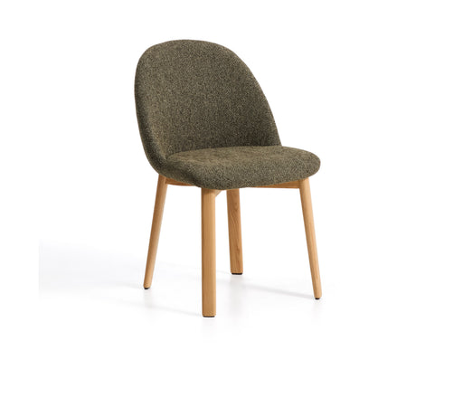 Kave Home Eetkamerstoel Meila Chenille - Groen/Naturel - ThatLyfeStyle