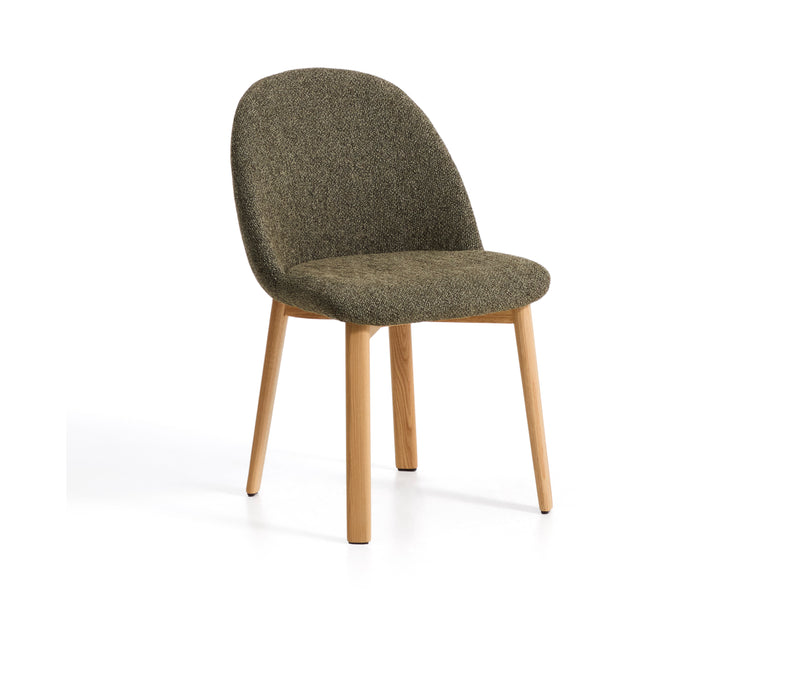 Kave Home Eetkamerstoel Meila Chenille - Groen/Naturel