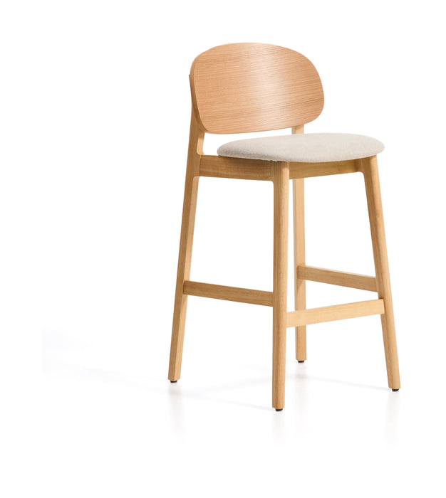 Kave Home Barkruk Ludara Eikenfineer en chenille - Beige (zithoogte 69cm)