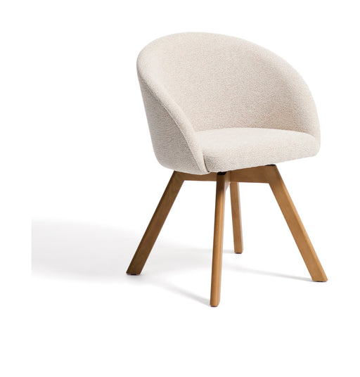 Kave Home Draaibare Eetkamerstoel Marvin Chenille en naturel hout - Beige