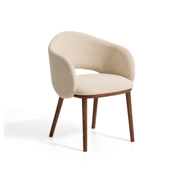 Kave Home Eetkamerstoel Maina Chenille & Walnootkleurig Essenhout - Beige