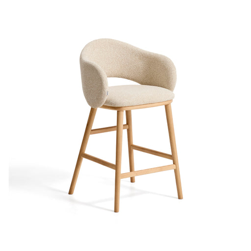 Kave Home Barstoel Maina Chenille & Naturel Essenhout - Beige (zithoogte 65cm)