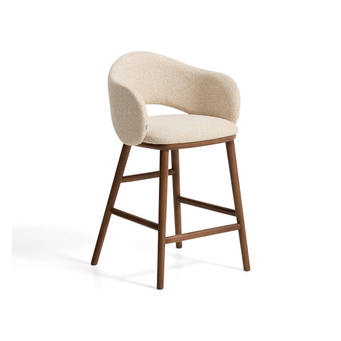Kave Home Barkruk Maina Chenille & Walnootkleurig Essenhout - Beige (zithoogte 65cm)