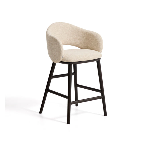 Kave Home Barkruk Maina Chenille & Geëboniseerd Essenhout - Beige (zithoogte 65cm)