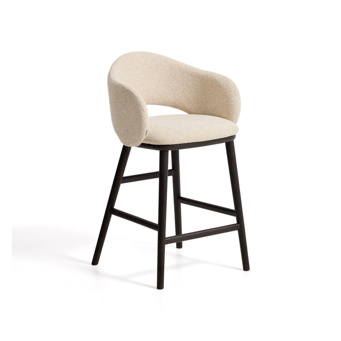 Kave Home Barkruk Maina Chenille & Geëboniseerd Essenhout - Beige (zithoogte 65cm)