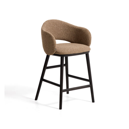 Kave Home Barkruk Maina Chenille & Essenhout - Bruin (zithoogte 65cm)