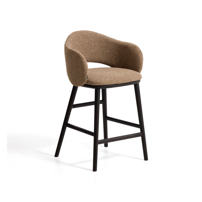Kave Home Barkruk Maina Chenille & Essenhout - Bruin (zithoogte 65cm)