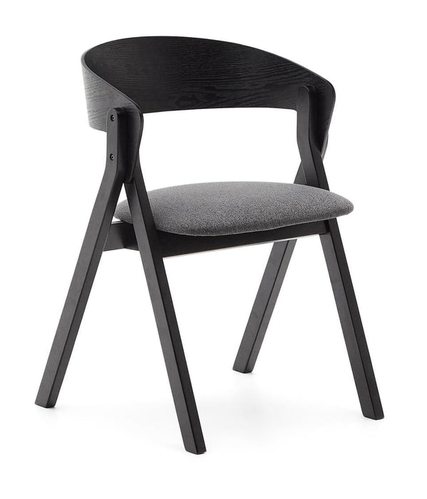Kave Home Eetkamerstoel Godia Chenille en hout - Grijs/Zwart