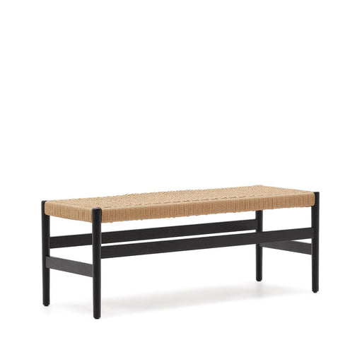Kave Home Eetkamerbank Zaide Zwart eikenhout en touw, 120cm - ThatLyfeStyle