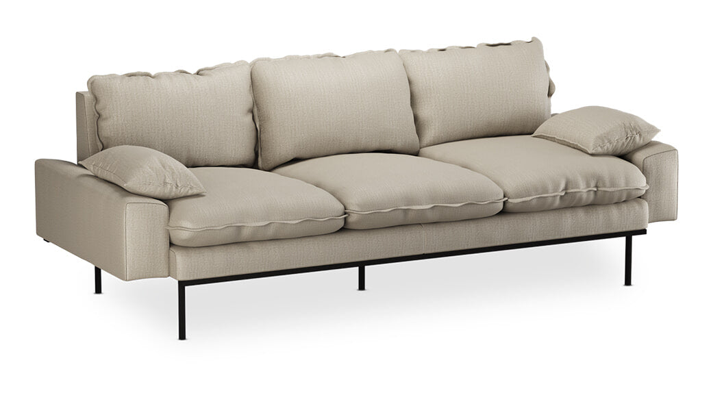 HKliving 3-zits Bank Retro 225cm, Geweven stof - Ivoor