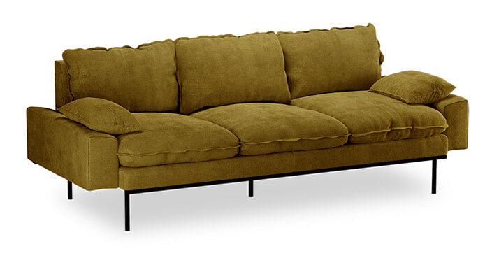 HKliving 3-zits Bank Retro 225cm, Velvet - Olijfgroen