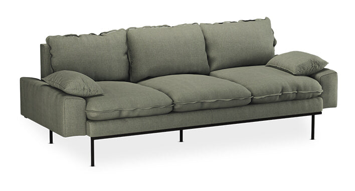 HKliving 3-zits Bank Retro 225cm, Linnen - Legergroen