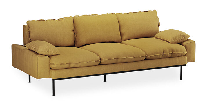 HKliving 3-zits Bank Retro 225cm, Linnen - Okergeel