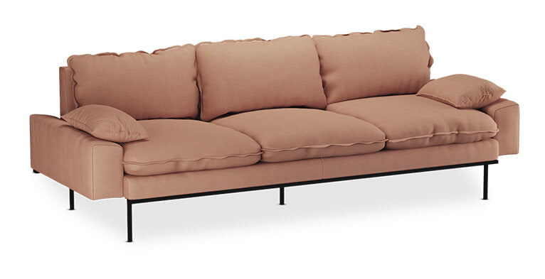 HKliving 4-zits Bank Retro 245cm, Linnen - Dusty Rose