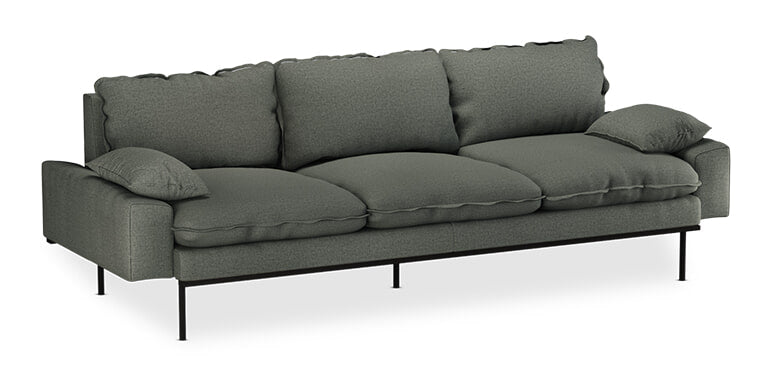 HKliving 4-zits Bank Retro 245cm, Katoen - Legergroen