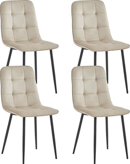 Colenis - Ela Eetkamerstoel - Set Van 4- Beige - Fluweel - Velvet - Industrieel