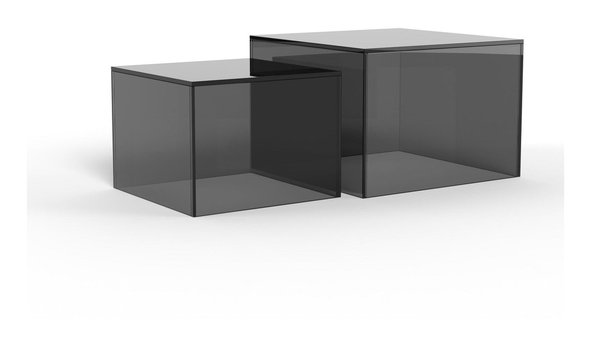 Bendt Salontafel Flavian Glas, Set van 2 stuks - Grijs - Vierkant - ThatLyfeStyle