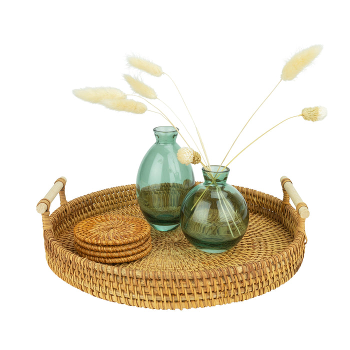 QUVIO Dienblad met handvaten - 28 cm - Rotan