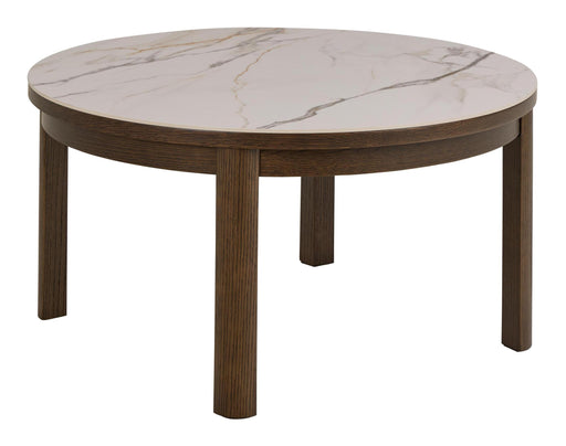 Bendt Ronde Salontafel Jawana Marmerlook en eikenfineer, 90cm - Beige - ThatLyfeStyle
