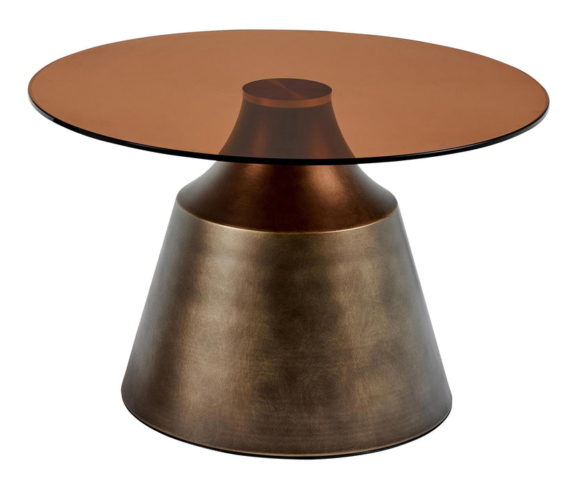 Bendt Ronde Salontafel Tameeka Glas en brons staal, 70cm - Bruin - ThatLyfeStyle