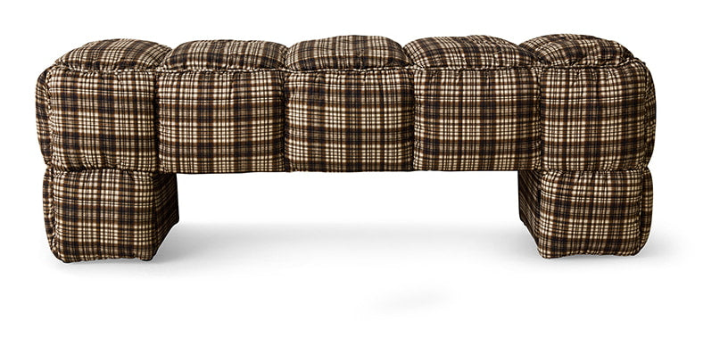HKliving Bankje Puffy Farmhouse, 140cm - Bruin Geruit