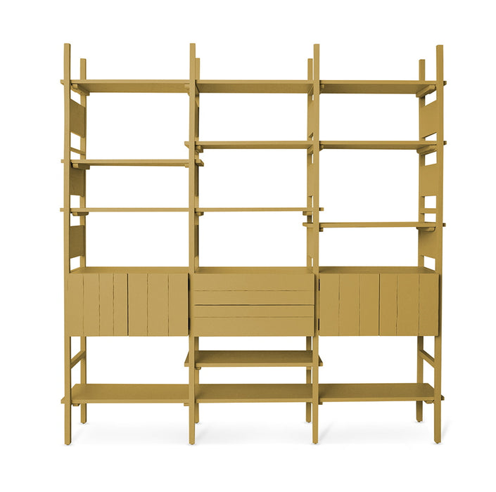 HKliving Wandkast Raw Grenen, 214 x 221cm - Mosterdgeel