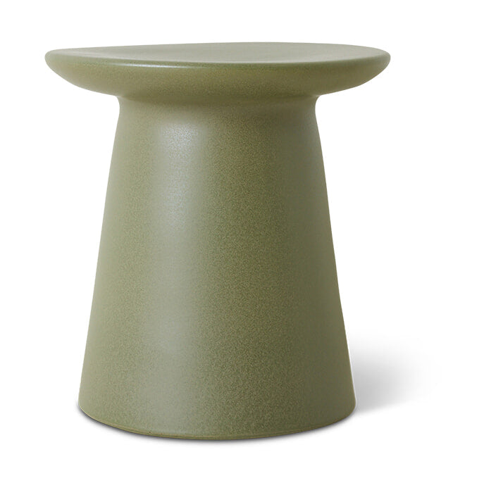 HKliving Bijzettafel Earthenware Keramiek, Ø40cm - Legergroen - Rond