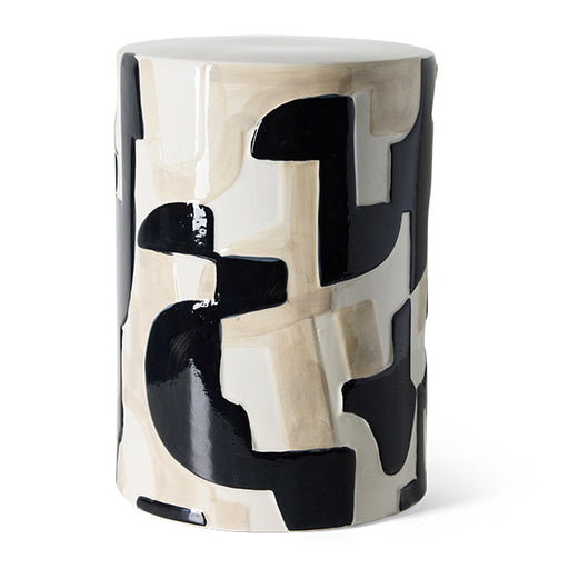 HKliving Ronde Bijzettafel Ceramic Keramiek, Ø30cm - Beige,Zwart