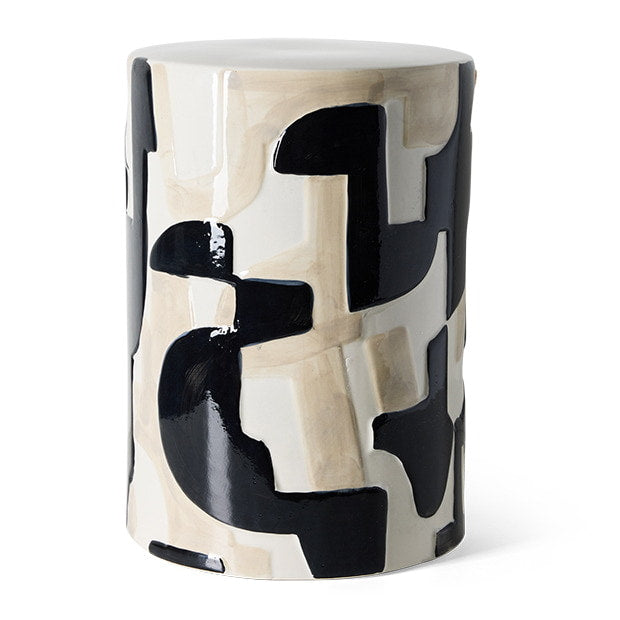 HKliving Ronde Bijzettafel Ceramic Keramiek, Ø30cm - Beige,Zwart