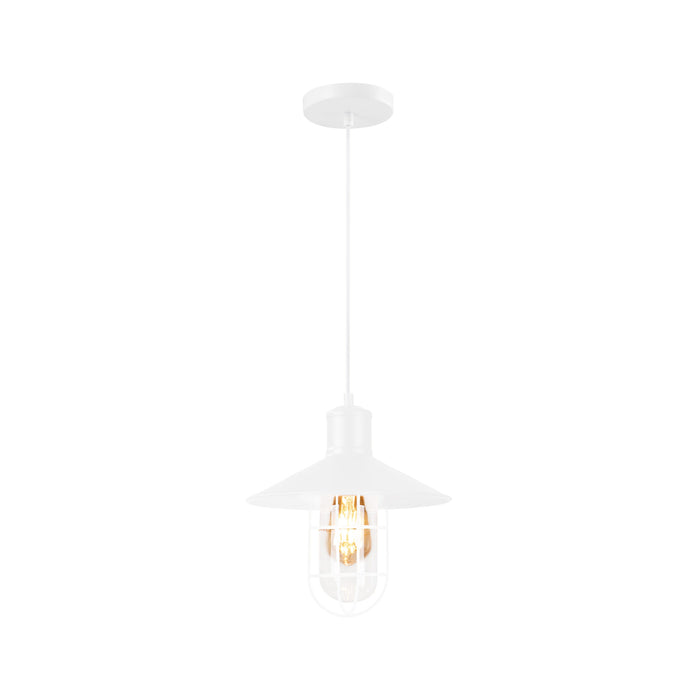 QUVIO Hanglamp industrieel - Glas met metaaldraad - Diameter 27 cm - Wit