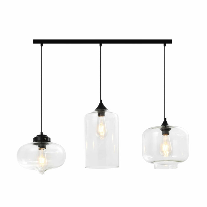 QUVIO Hanglamp retro - 3 lichtspunt - 3 verschillende glazen kappen - 80 x 26 cm
