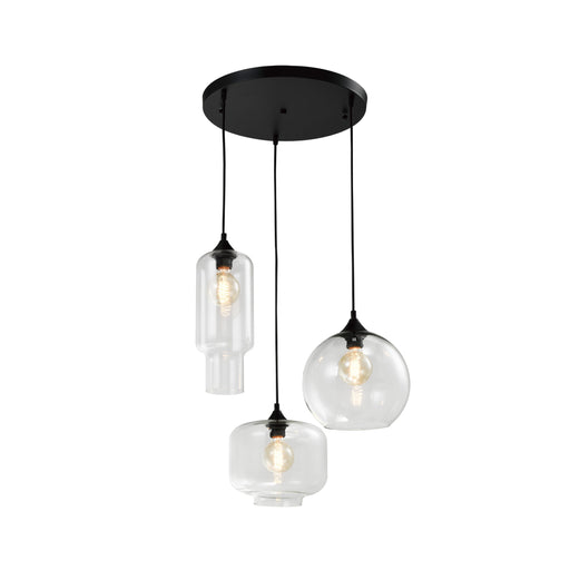 QUVIO Hanglamp retro - 3 lichtspunt - 3 verschillende glazen kappen - D 40 cm