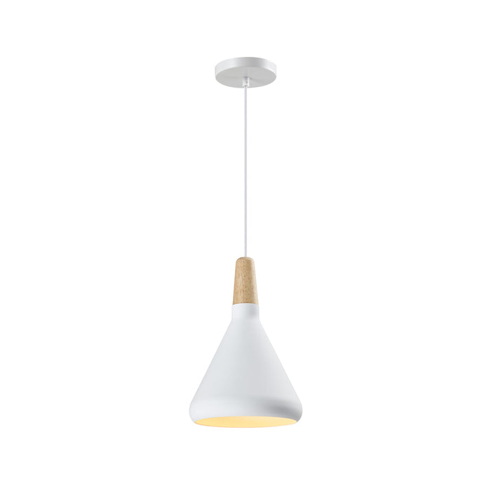 QUVIO Hanglamp Scandinavisch - Kegel design - Houten kop - D 17 cm - Wit