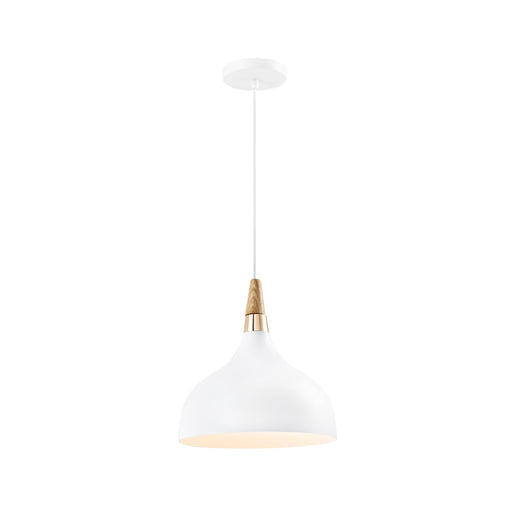 QUVIO Hanglamp Scandinavisch - Simplistisch hoog design - Houten kop - D 30 cm - Wit