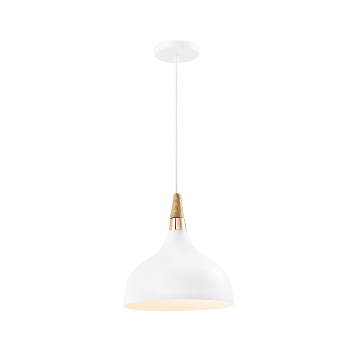 QUVIO Hanglamp Scandinavisch - Simplistisch hoog design - Houten kop - D 30 cm - Wit