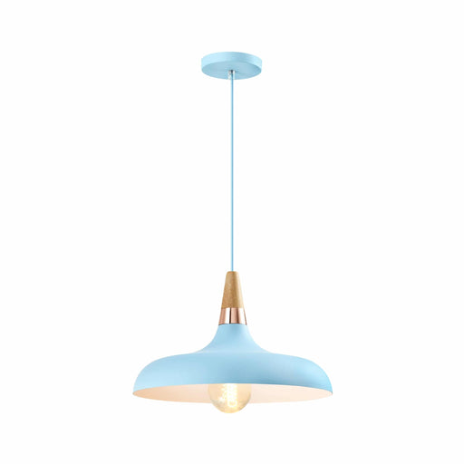 QUVIO Hanglamp Scandinavisch - Simplistisch laag design - Houten kop - D 30 cm - Blauw