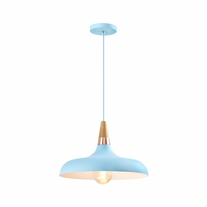 QUVIO Hanglamp Scandinavisch - Simplistisch laag design - Houten kop - D 30 cm - Blauw