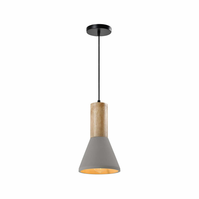 QUVIO Hanglamp landelijk - Betonnen lamp - Houten kop - D 15 cm - Grijs
