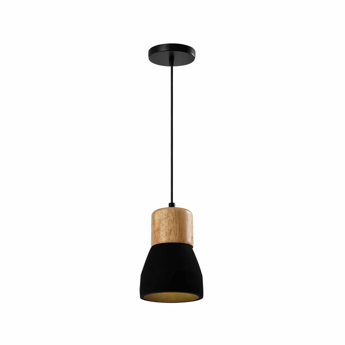 QUVIO Hanglamp landelijk - Simplistisch betonnen lamp - Houten kop - D 13 cm - Zwart